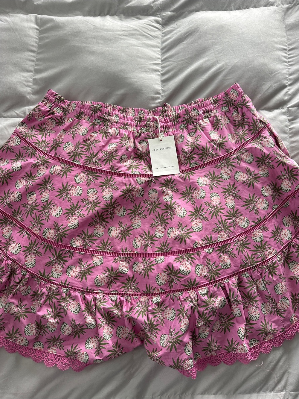 Pink Pineapple Print Tiered Ruffle Skirt